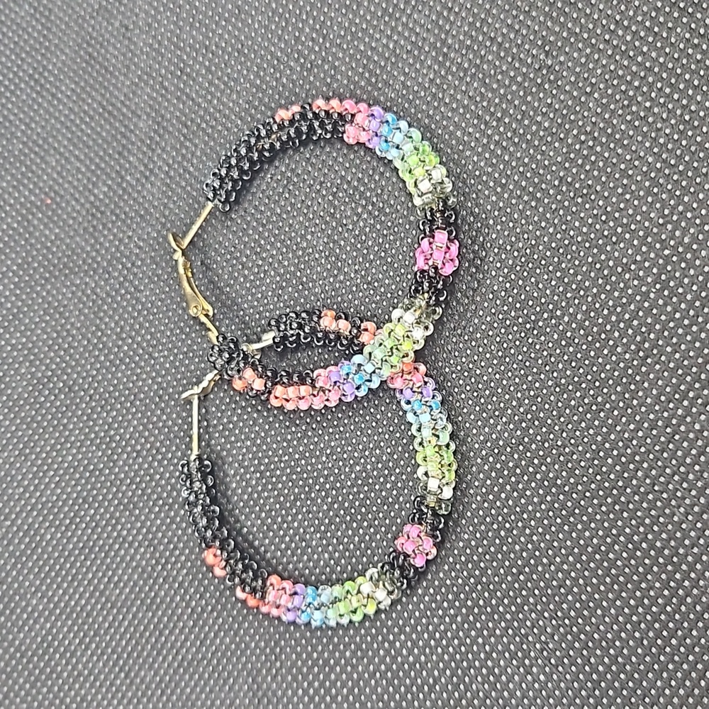 2 inch hand-beaded hoop earrings